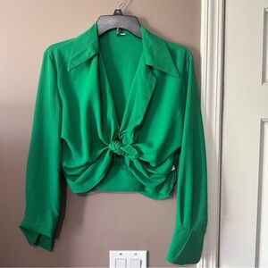 Green Cropped Top with Knot